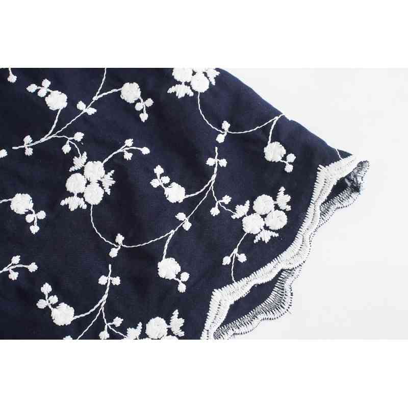 vintage embroidery women mid dresses summer black floral ladies v neck boho female slim girls 210430