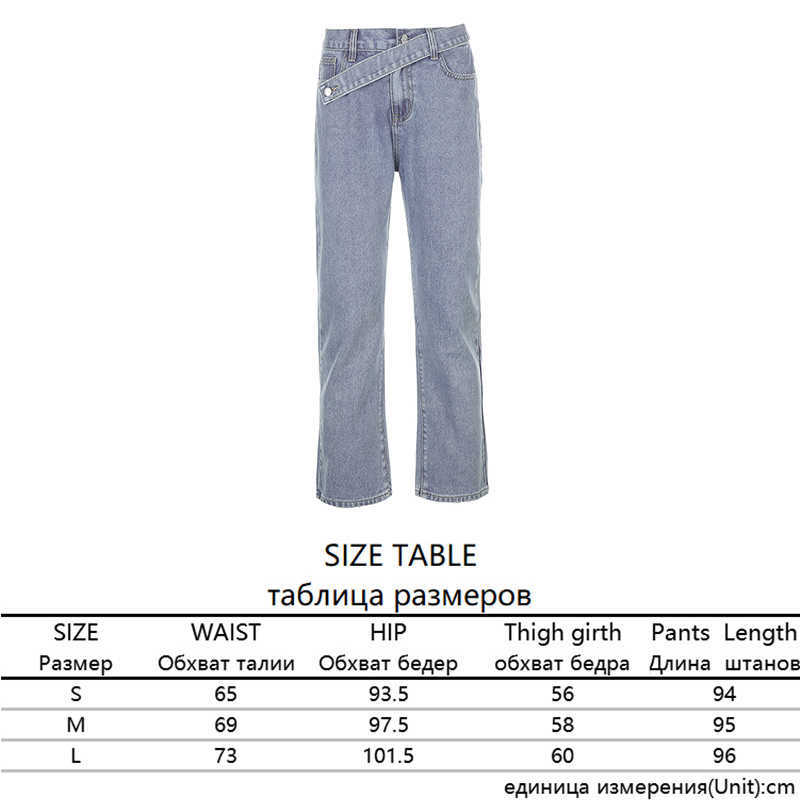 Stylish Blue High Waist Belt Mom Jeans Women Autumn Full Length Wide Denim Pants Harajuku Straight Trouser Streetwear 210922