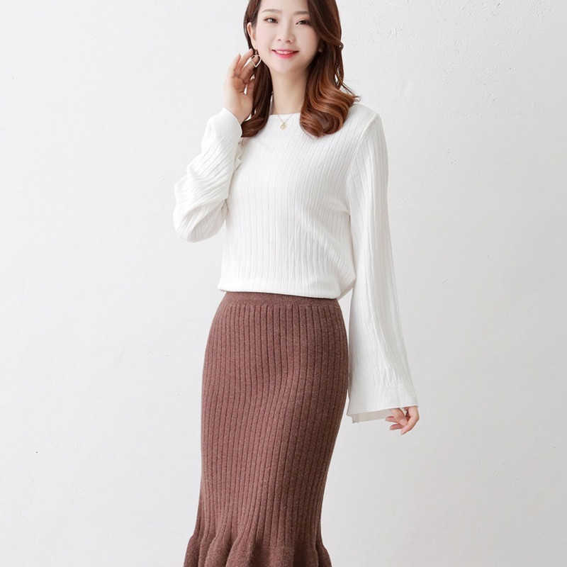 Women skirt plus size wool long fishtail autumn and winter high waist all-match knitted bag hip female 210621