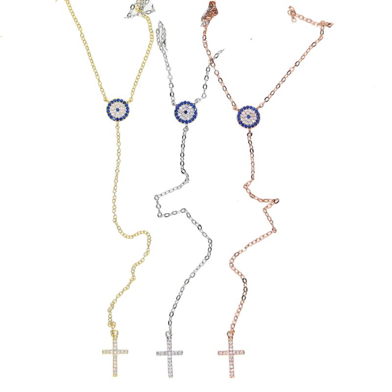 Evil Eye Cross Y Lariat Fashion Necklace Design Gold Rose Silver Colors Blue White Cubic Zirconia Lucky Jewelry Chain Chokers
Evil Eye Cross Y Lariat Fashion Necklace Design Gold Rose Silver Colors Blue White Cubic Zirconia Lucky Jewelry Chain Chokers