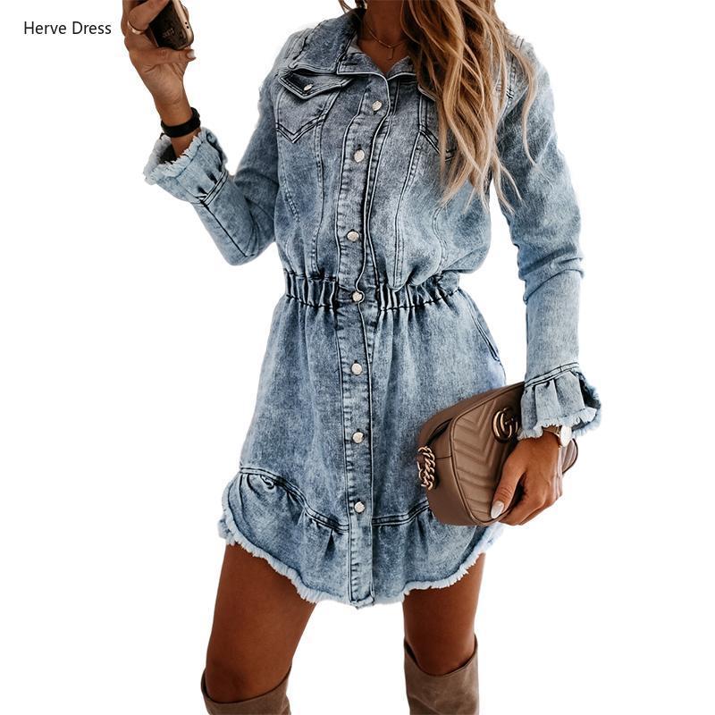 Casual Dresses Autumn Winter Long Sleeve Washed Denim Dress Women Elastic Waist Shirt Streetwear Irregular Fashion Jean, Gray
Casual Dresses Autumn Winter Long Sleeve Washed Denim Dress Women Elastic Waist Shirt Streetwear Irregular Fashion Jean, Gray