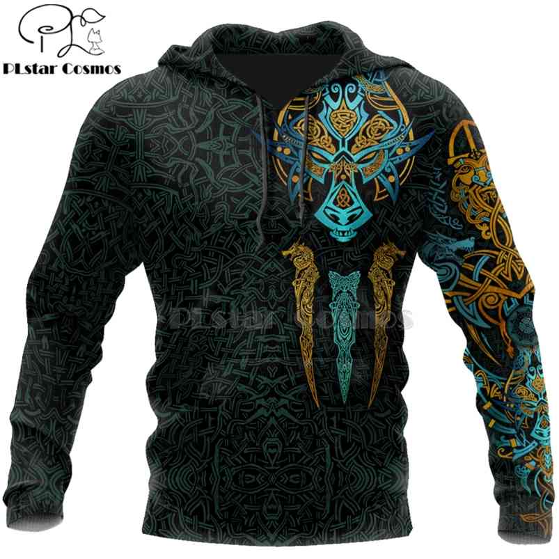 PLstar Cosmos Viking Warrior Tattoo Fashion Tracksuit casual 3D Print Zipper/Hoodie/Sweatshirt/Jacket/Men's Women style-46 210730