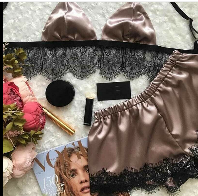 2021030450 Femmes dentelle Two Piece Swimsuit Sexy Sous-vêtements Set Beachwear Mome Satin Satin Safe Bustier Babydoll Babydoll Nightwear Suit de