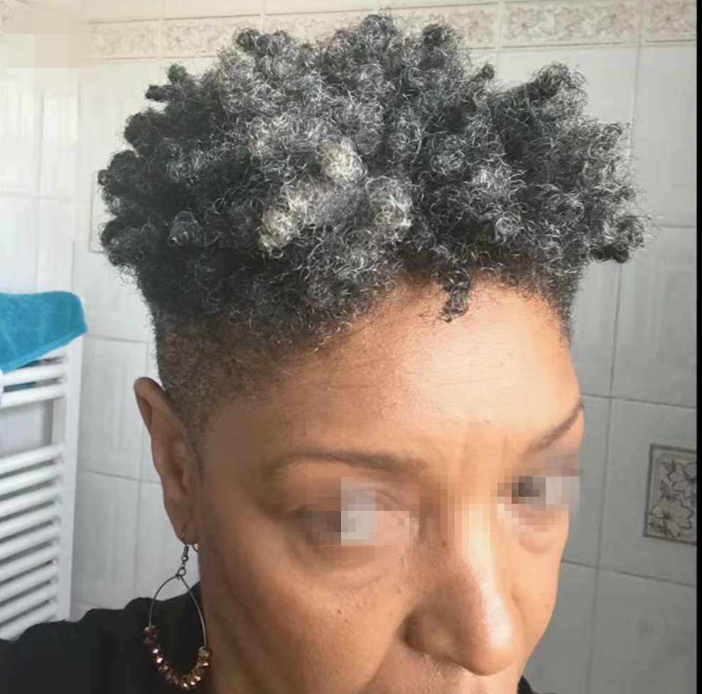 Gray human hair ponytail extension short afro kinky curly puff grey pony tail hairpiece drawstring silver black women hairs extensions clip ins 120g