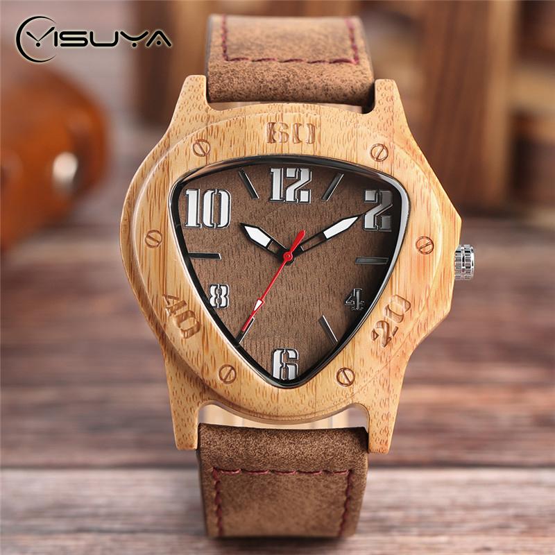 Wristwatches YISUYA Men's Creative Inverted Triangle Wood Watch Man Retro Cool Quartz Genuine Leather Bamboo Wooden Gifts Clock
Wristwatches YISUYA Men's Creative Inverted Triangle Wood Watch Man Retro Cool Quartz Genuine Leather Bamboo Wooden Gifts Clock