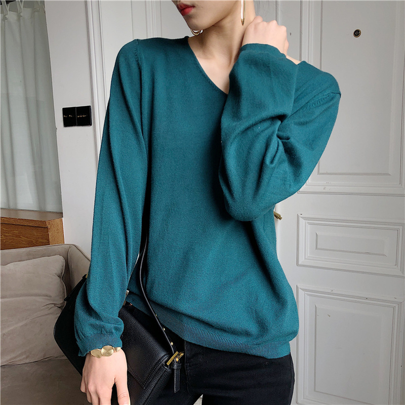 Solid Loose Spring Autumn Office Lady Shirts Blusas Mujer De Moda Knitted Long Sleeve Women Tops and Blouse Clothes 10129 210506
