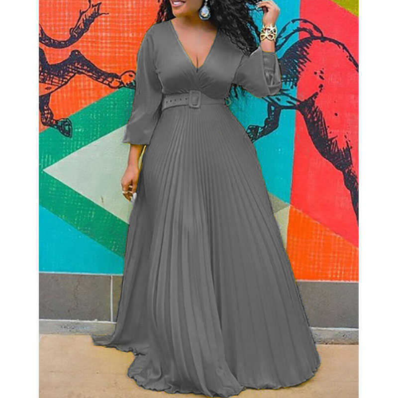 Birthday Maxi Dresses for Women Party Pleated Dress Long Sleeve High Waist Elegant Chiffon Vintage Dress Wholesale Dropshipping p0809