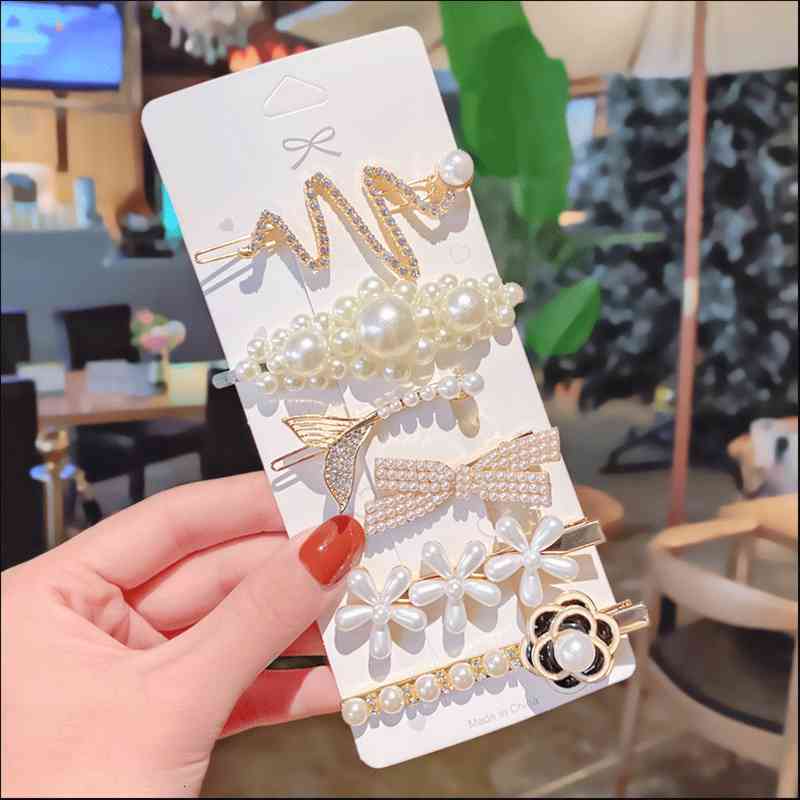 Hair Jewelry Accessories 2021 Korean Girls' Pin Rhinestone Clip Headdress Net Red Side Word Bangs