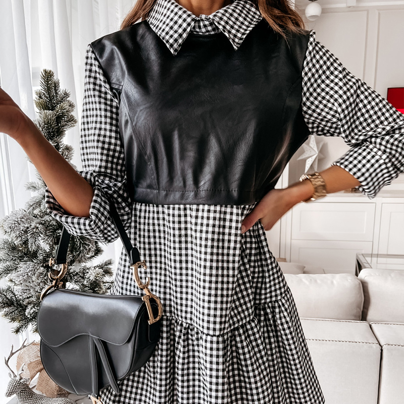 2021women faux leather patchwork white shirt dress 2021 spring casual long sleeve plaid chic dress lady mini a line office vestidos, Black;gray
2021women faux leather patchwork white shirt dress 2021 spring casual long sleeve plaid chic dress lady mini a line office vestidos, Black;gray