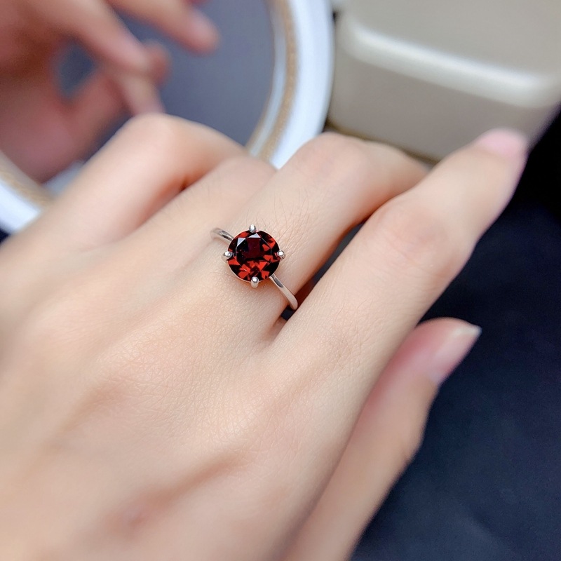 Round cut 2ct Lab Garnet Promise ring 925 Sterling silver Engagement Wedding Band Rings for women Bridal Fine Jewelry