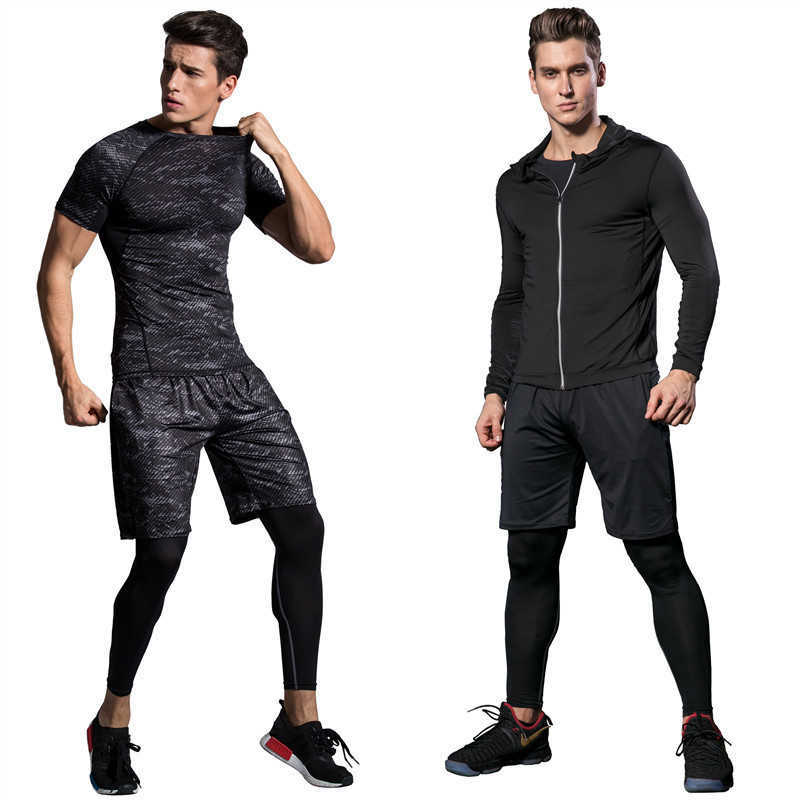 Men's Gym Training Fiess Sportswear Athletic Physical Workout Clothes Suits Running Jogging Sports Clothing Tracksuit Dry Fit Q1901
