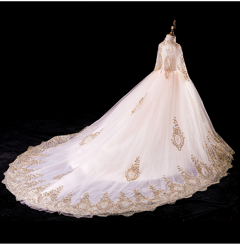 Wer Girl For Wedding Princess Gowns Golded Sequin Lace Children Clothes Formal Evening Party First Holy Communion Dresses 403 6660311