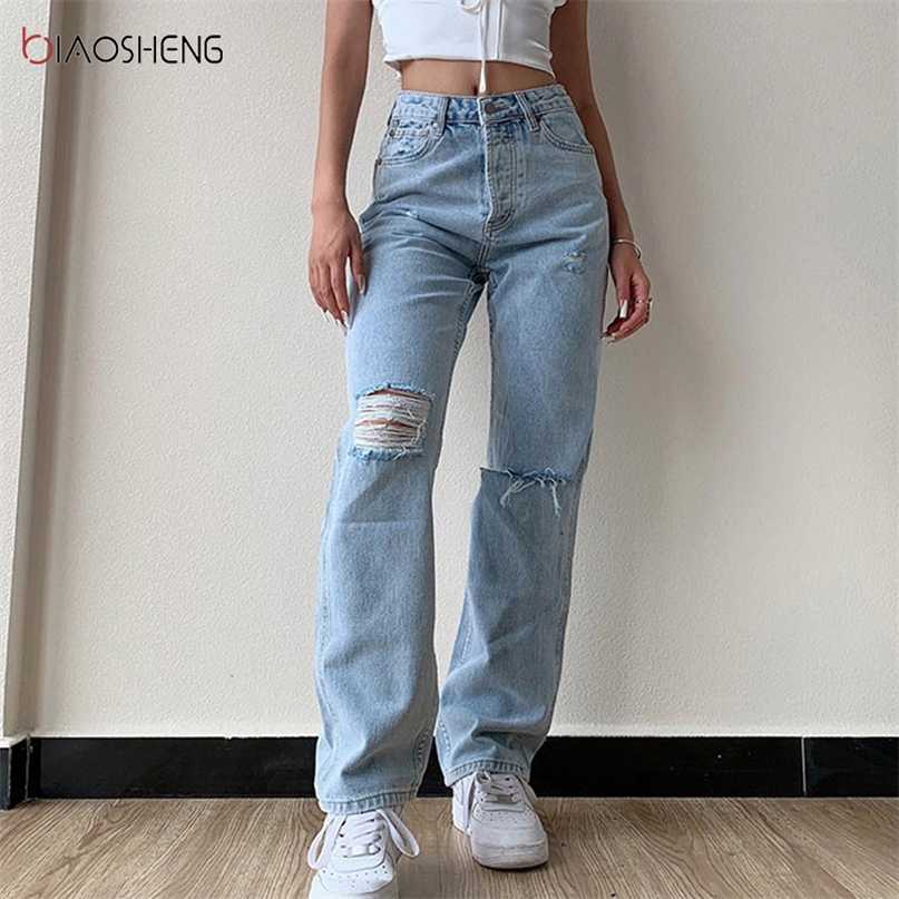 Pants Female Women's Jeans Large Size Boyfriend Jean Women y2k High Waist Mom Ripped Stright Trousers 211129