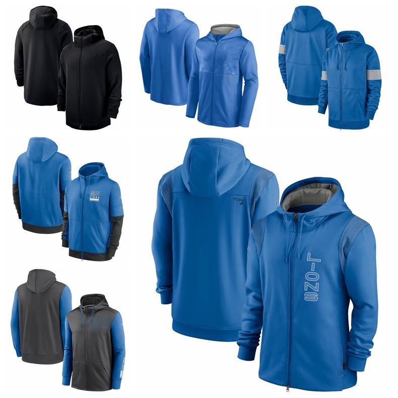Detroit„Lions„Men Women Youth Football Sideline Team Performance Full-Zip Hoodie Blue