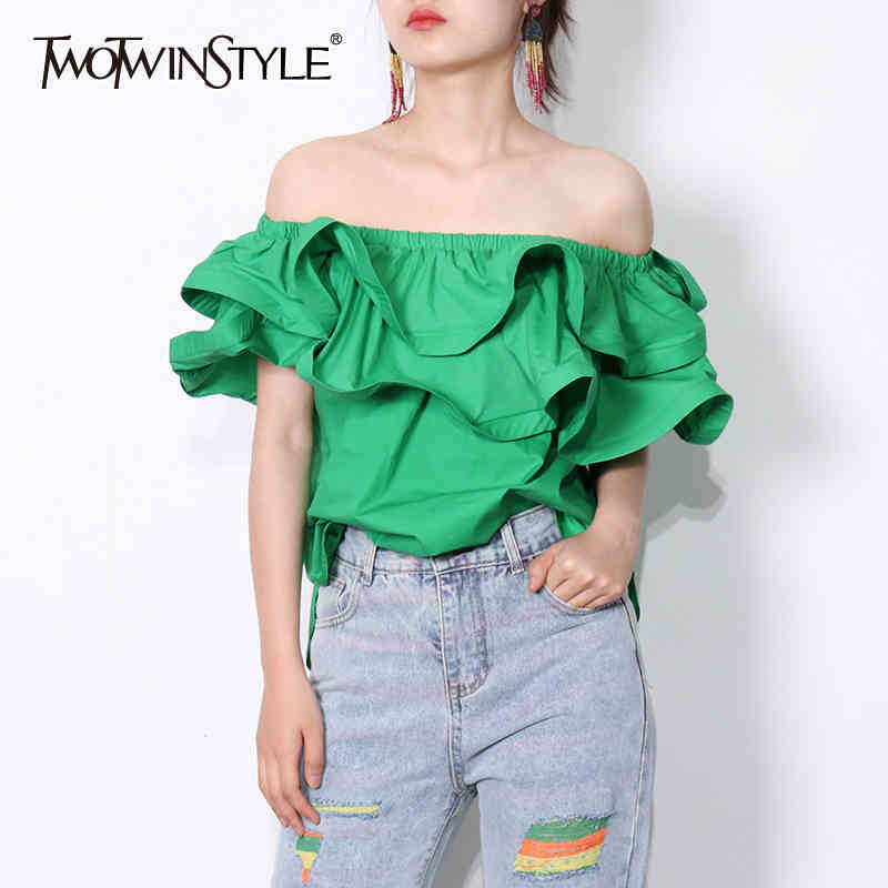 Ruffle Patchwork Short Blouse For Women Slash Neck Casual Solid Shirt Female Fashion Clothing Summer 210524, White
Ruffle Patchwork Short Blouse For Women Slash Neck Casual Solid Shirt Female Fashion Clothing Summer 210524, White