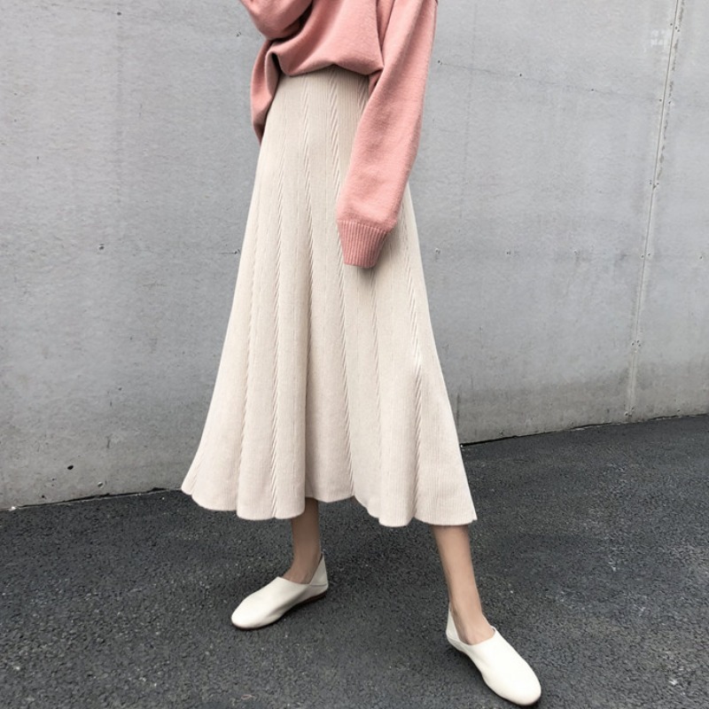 Nomikuma Autumn Winter New Knitted Women Skirts Korean Solid High Waist A-line Skirts Fashion Causal Faldas Verano 6C598 210427