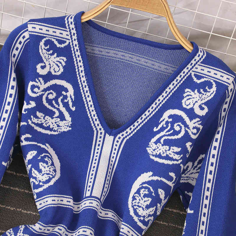 Fashion Sweater Dress Women Spring Autumn Stretch Knitted Dresses Boho Print Casual Slim Long Sleeve Bodycon Vestidos 210519