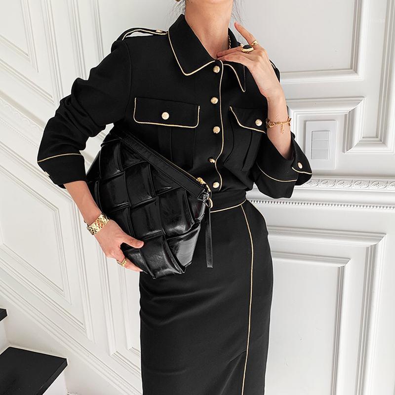 Skirts Vintage Safari Style French Hit Color Stitching Long Sleeve Shirt+high Wasit Package Hip Ol Skirt Two Piece Sets, Black skirt
Skirts Vintage Safari Style French Hit Color Stitching Long Sleeve Shirt+high Wasit Package Hip Ol Skirt Two Piece Sets, Black skirt