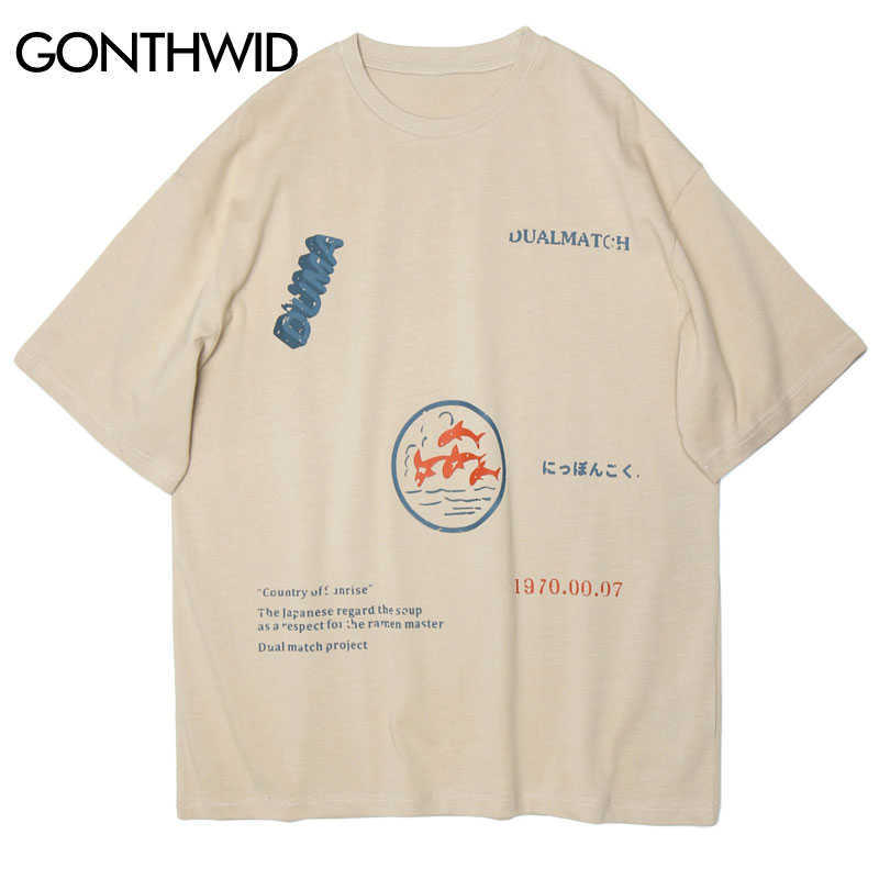 GONTHWID Whales Print Short Sleeve Tee Shirts Harajuku Casual Streetwear T-Shirts Men Hip Hop Summer Fashion Tshirts Tops Male 210623