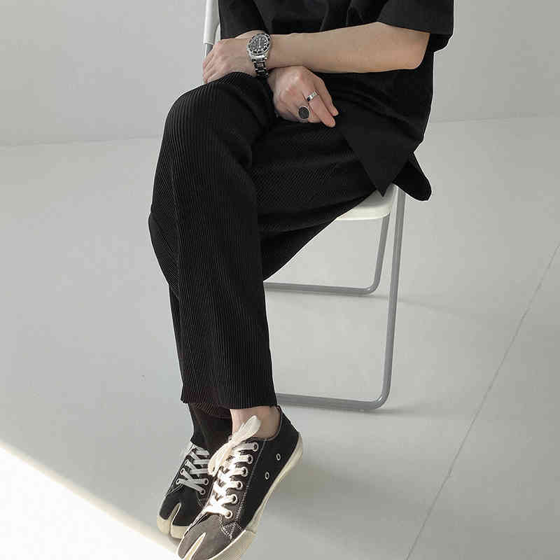 IEFB Pleated Pants Men's Casual Pants Loose Straight Wide Leg Trousers Korean White Pants Trend Elastic Trousers 9Y6983 210524