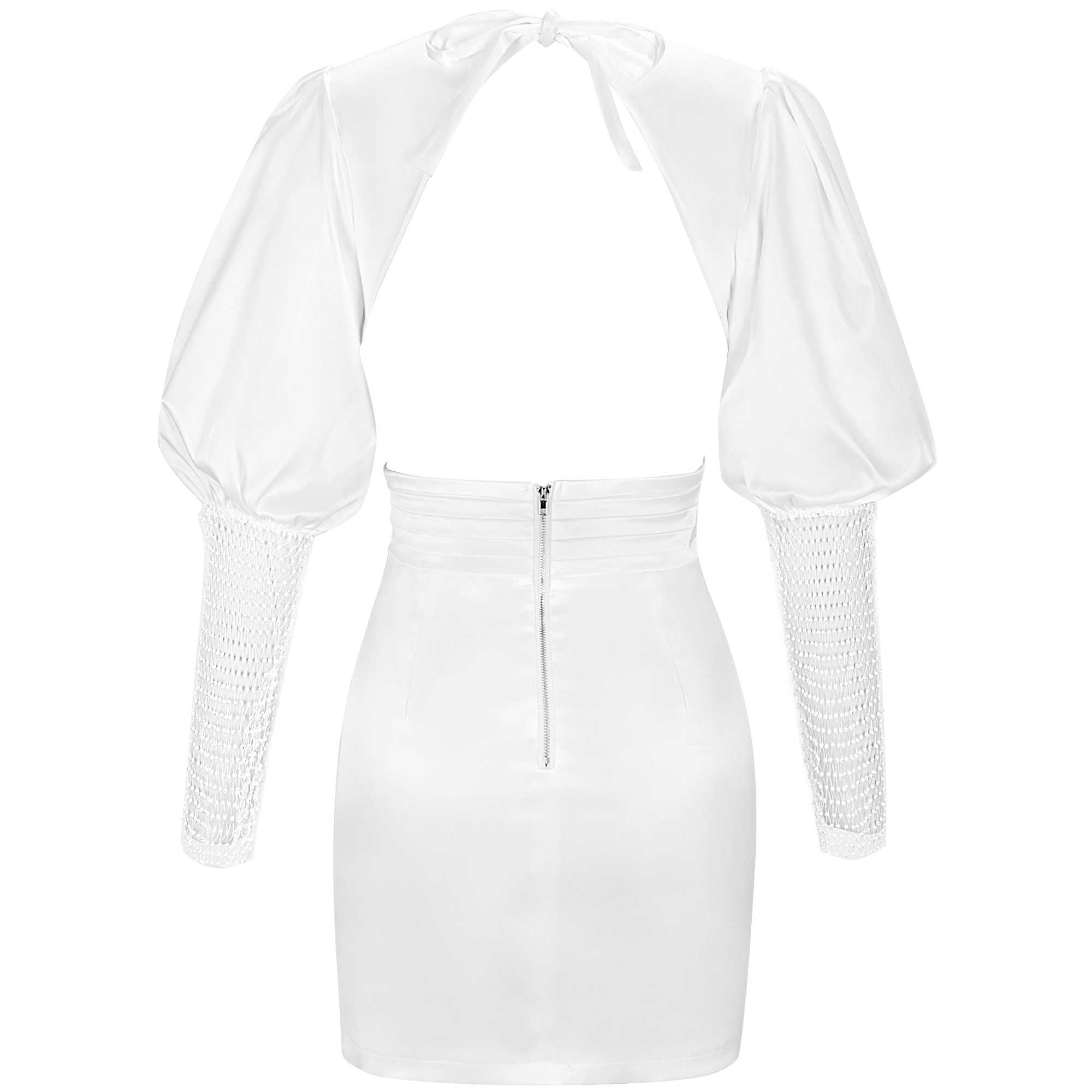 White Bodycon Dress Summer Women's Long Sleeve Party Dress Black Red Sexy Deep v Neck Backless Night Club Dress Outfits 210630