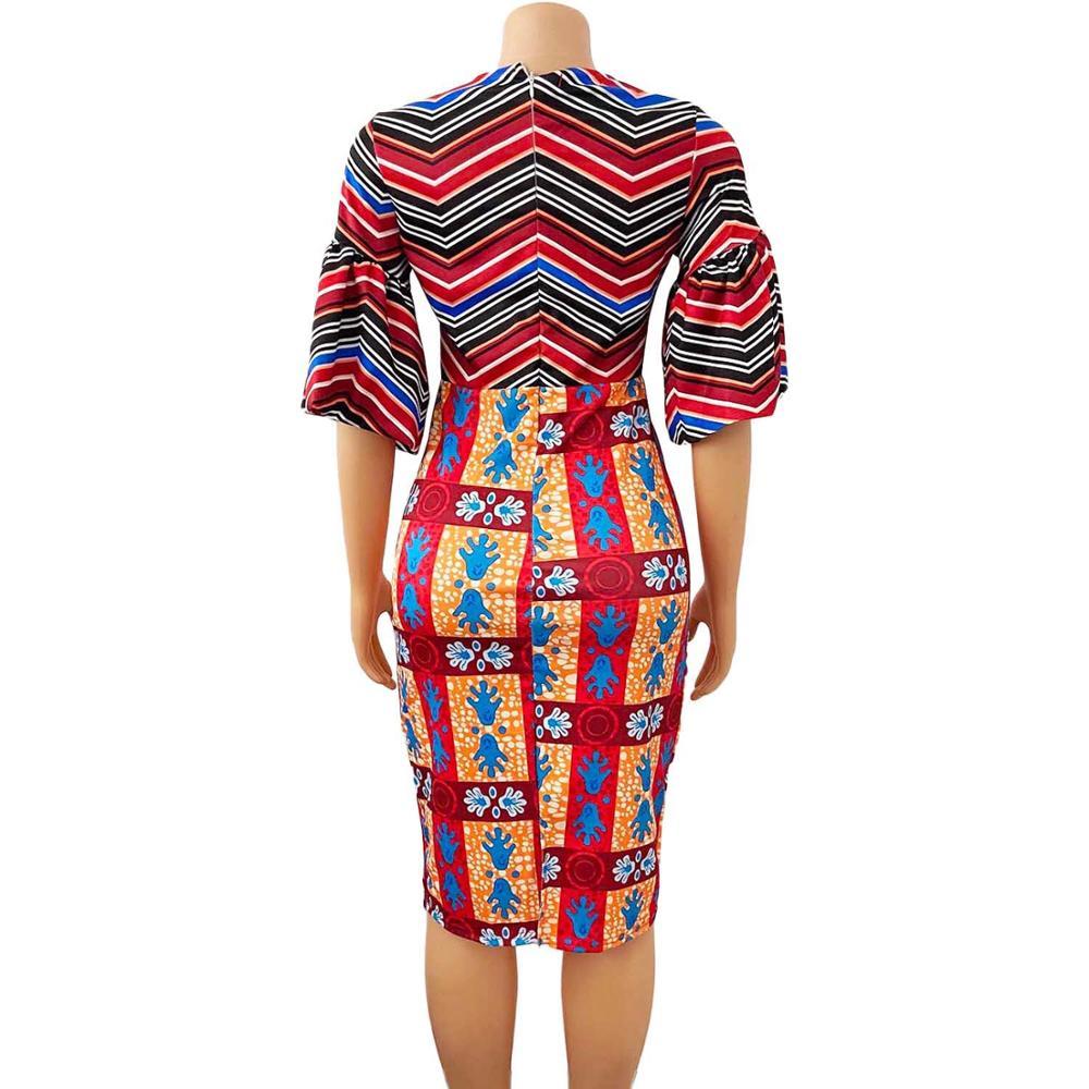African Dresses For Office Lady Fashion Africa Printed Half Sleeve Bodycon Mid Calf Elegant Work Business Midi 210510