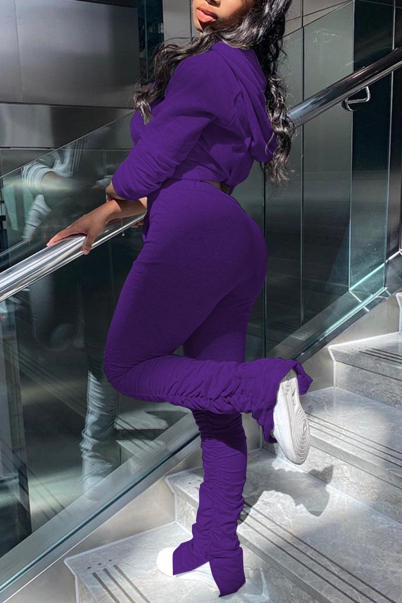 Spring Autumn Women Solid Color Casual Tracksuit Long Sleeve Zipper Hooded Cardigan Pleated Bell-bottom Pants Sets Women's Tracksuits