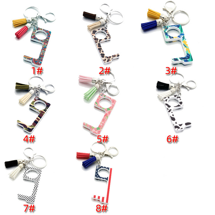 Contactless Key chain operner Door Opener acrylic tassel printed pendant opener press non-touch portable elevator tool T2I51064 Free shipping