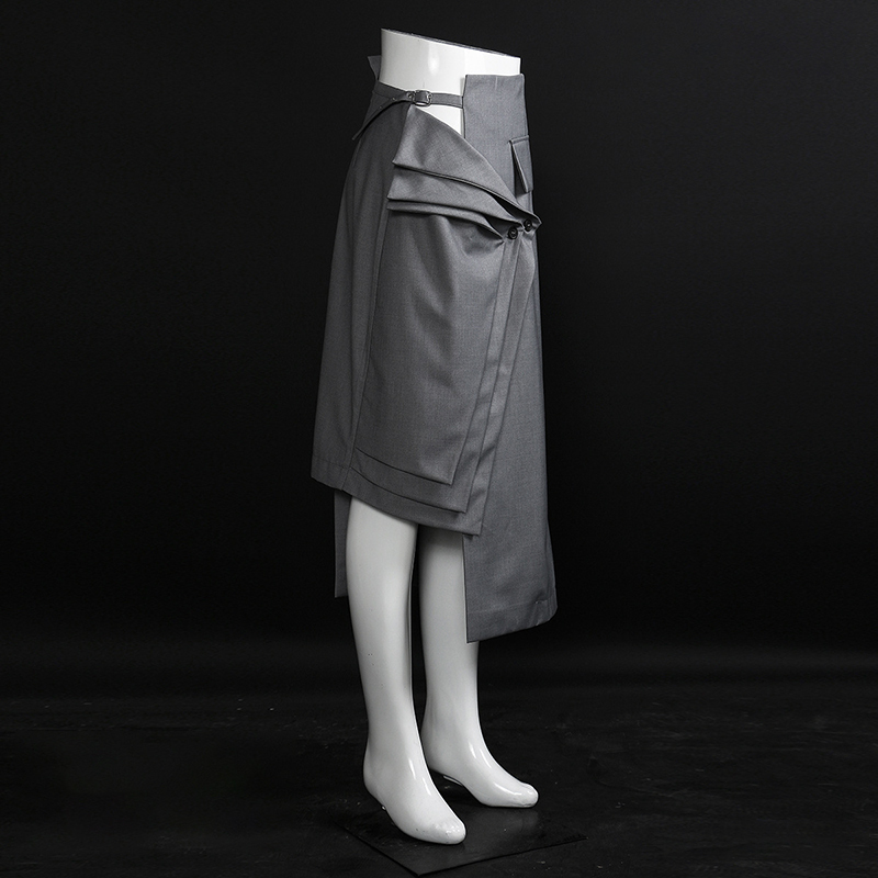 Asymmetrical Patchwork Skirt For Women High Waist Hollow Out Irregular Hem Casual Skirts Female Autumn 210521