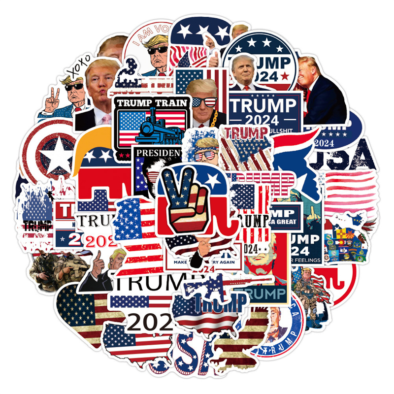50 PCS Motorcycle DIY Famous Personage Stickers US President Trump Graffiti Decal Luggage Guitar Cup Car Scooter Fridge Toys Skateboard Helmet