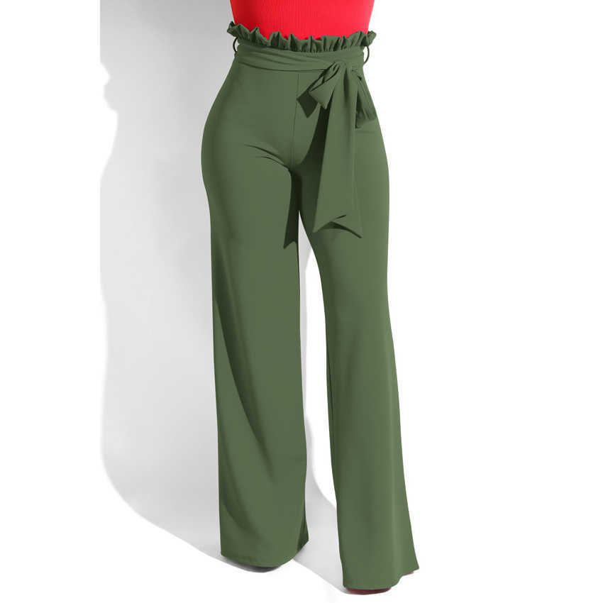 Plazson Autumn Winter Women Belted Palazzo Pants Loose Long Pant High Waist Wide Leg Trousers Streetwear Pantalones 211115