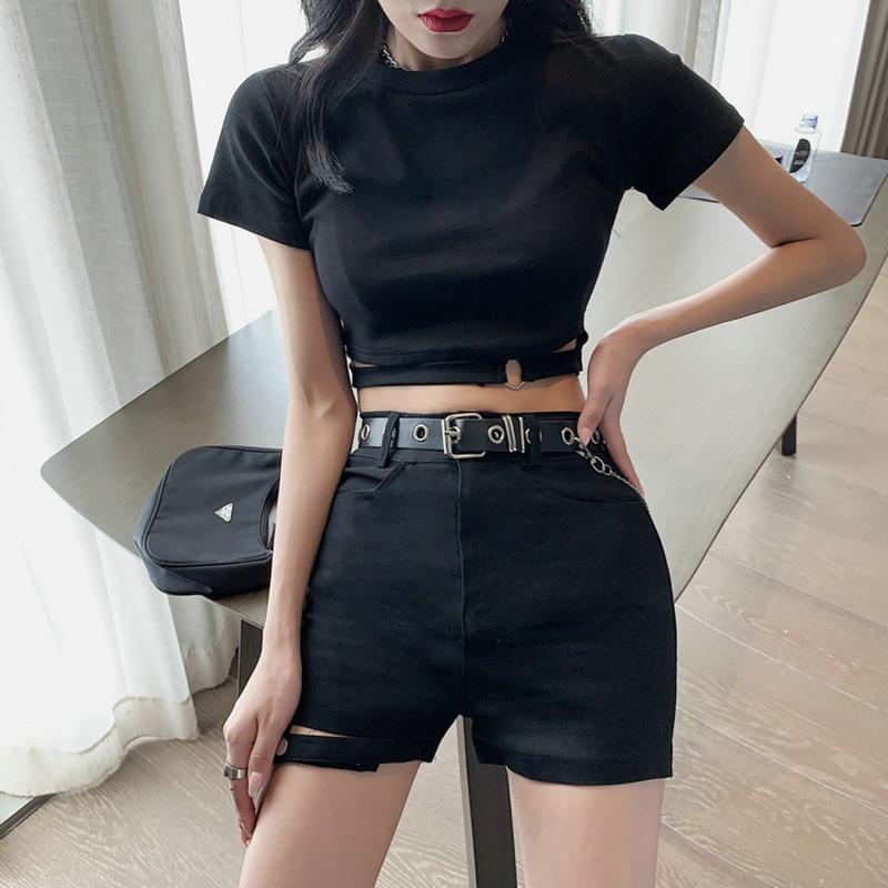 Leg Ring Shorts Women Fashion High Waist Dark Short Chain Woman Sexy Dancing With Belt Women's