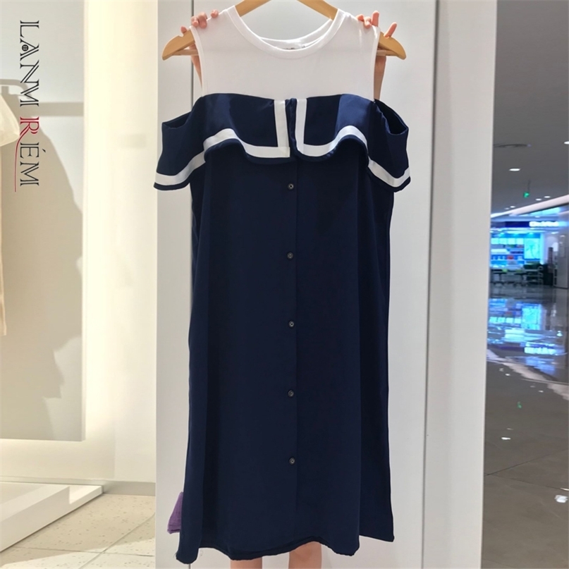 Summer Korean Loose Casual Dress Navy Blue White Stitching A-line Off Shoulder Patchwork For Women 2D1645 210526
Summer Korean Loose Casual Dress Navy Blue White Stitching A-line Off Shoulder Patchwork For Women 2D1645 210526