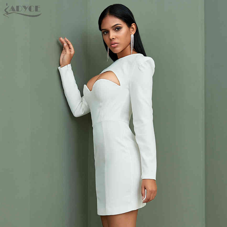 Autumn Women White Bodycon Celebrity Evening Party Dress Vestidos Sexy Long Sleeve Strapless Mini Runway Club 210423