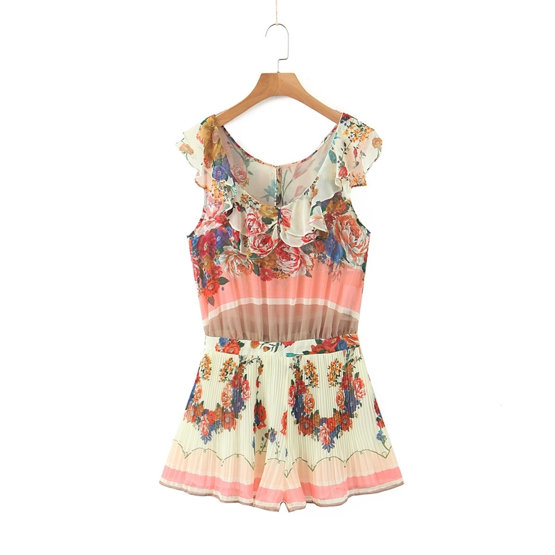 Summer Sleeveless Floral Chiffon Playsuits Women V neck Ruffles Pleated High Waist Shorts Rompers XZ2408 210525, Beige
Summer Sleeveless Floral Chiffon Playsuits Women V neck Ruffles Pleated High Waist Shorts Rompers XZ2408 210525, Beige