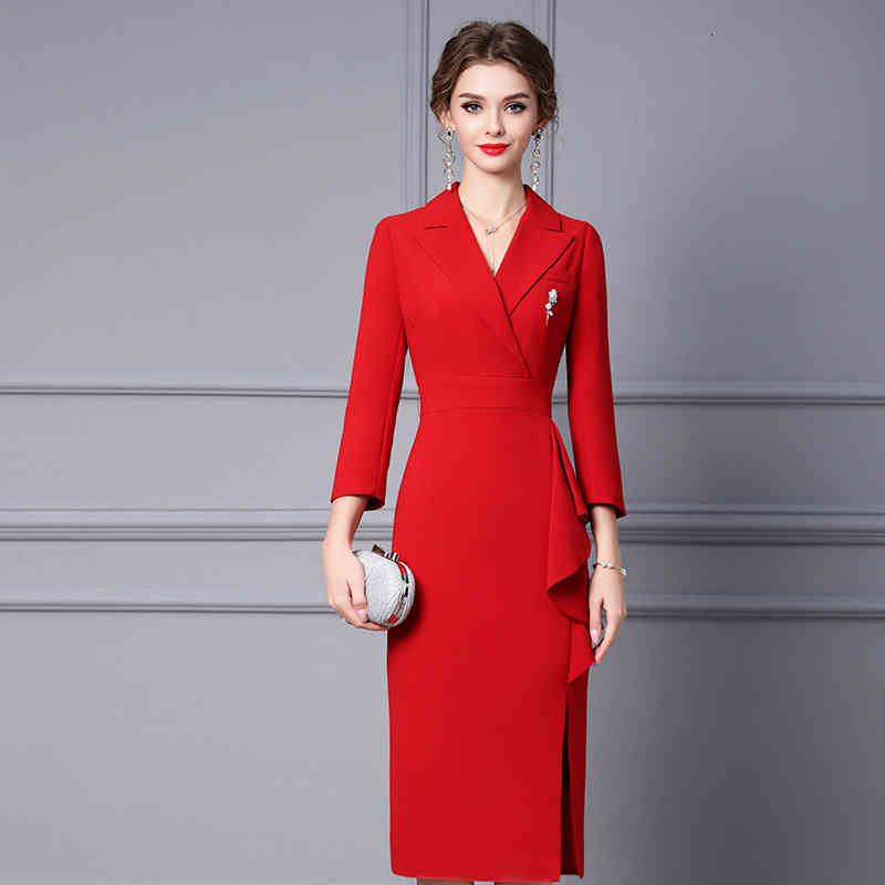 Casual Dresses Zhili red dress long suit collar Ruffle formal occasion Hip Wrap Skirt autumn and winter 2MYI
Casual Dresses Zhili red dress long suit collar Ruffle formal occasion Hip Wrap Skirt autumn and winter 2MYI