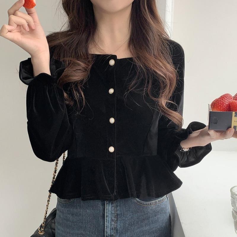 Women's Blouses & Shirts Retro Black Velvet Blouse Square Collar Button Up Shirt Long Sleeve Autumn Gentle Tops Camisas Fashion Blusas Mujer, White
Women's Blouses & Shirts Retro Black Velvet Blouse Square Collar Button Up Shirt Long Sleeve Autumn Gentle Tops Camisas Fashion Blusas Mujer, White