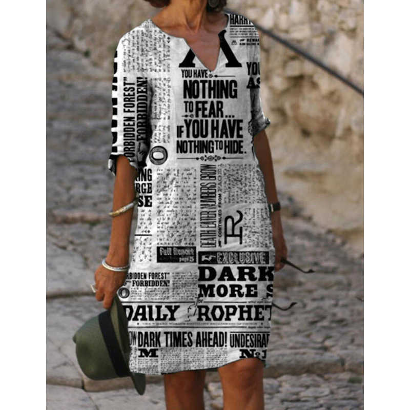 Fashion Casual Newspaper Print Knee Dress for Women 2021 Autumn New Street Half Sleeve V-Neck Loose Oversize Dresses Ladies Robe Y1006, 60
Fashion Casual Newspaper Print Knee Dress for Women 2021 Autumn New Street Half Sleeve V-Neck Loose Oversize Dresses Ladies Robe Y1006, 60