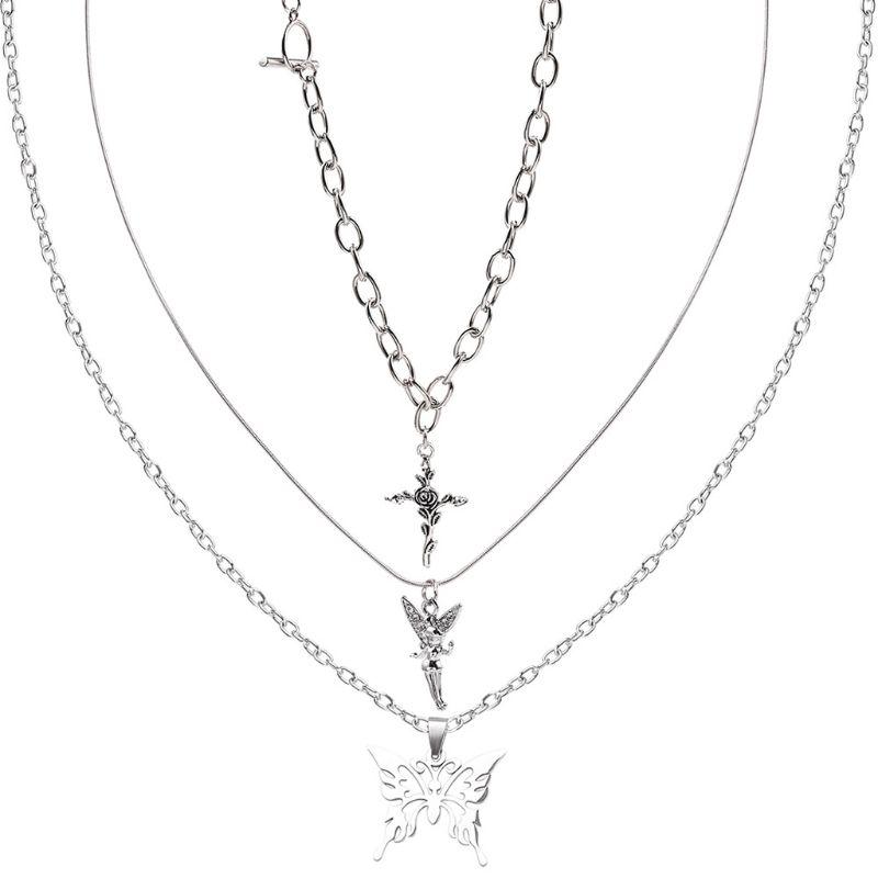 Chains 2021 3Pcs Vinatge Silver Butterfly Rose Cross Fairy With Angel Pendant Necklace Streetwear Fashion Jewelry Women
Chains 2021 3Pcs Vinatge Silver Butterfly Rose Cross Fairy With Angel Pendant Necklace Streetwear Fashion Jewelry Women