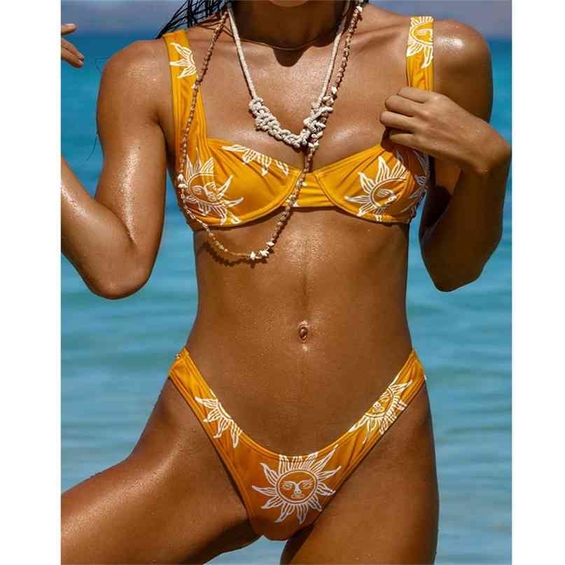 Wired Push Up Bikini Mujer Summer Flower Swimsuit Woman Printed 2pcs Bathing Suit Pool Bath Ladies Sexy Swimwear 210625
