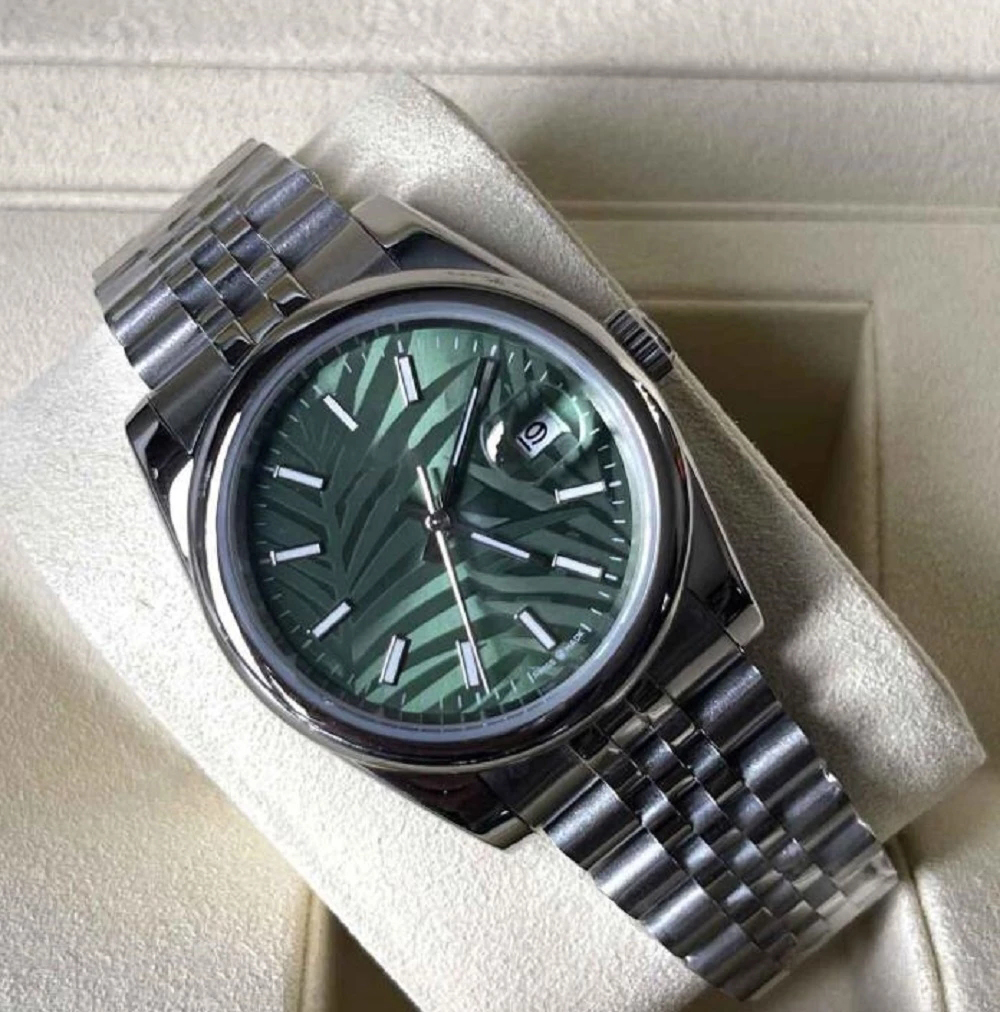 Smooth Bezel Datejust Watches Green Leaf Dial Steel Mens 41mm Sapphire Glass Watch Automatic Mechanical Stainless Oyster Perpetual, Bag
Smooth Bezel Datejust Watches Green Leaf Dial Steel Mens 41mm Sapphire Glass Watch Automatic Mechanical Stainless Oyster Perpetual, Bag
