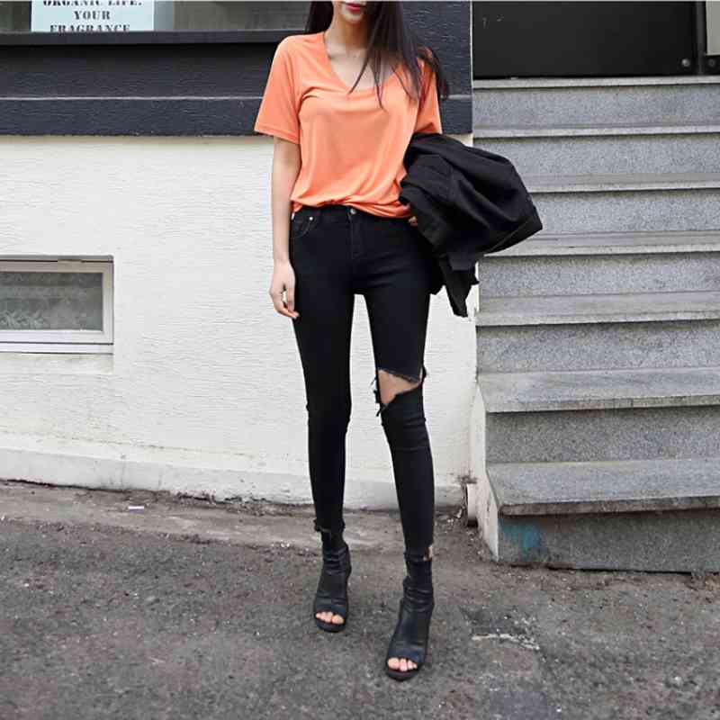 Summer Irregular Stretch Ripped Holes Denim Jeans Women bilack Female Pencil Skinny Tassel High Waist Pants10399 210518