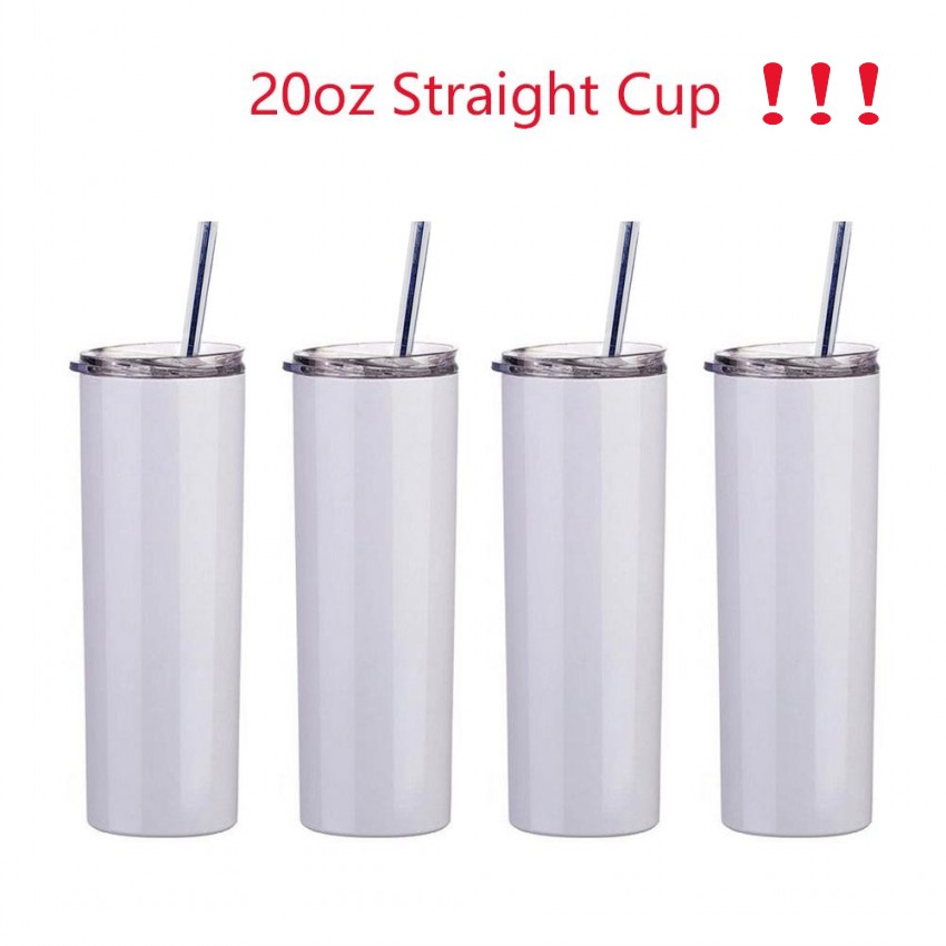 US Warehouse 20oz sublimation Mug straight tumblers blanks white Stainless Steel Vacuum Insulated Slim DIY 20 oz Cup Car Coffee Mugs White(1cup+1 straw+1 lid) от DHgate WW