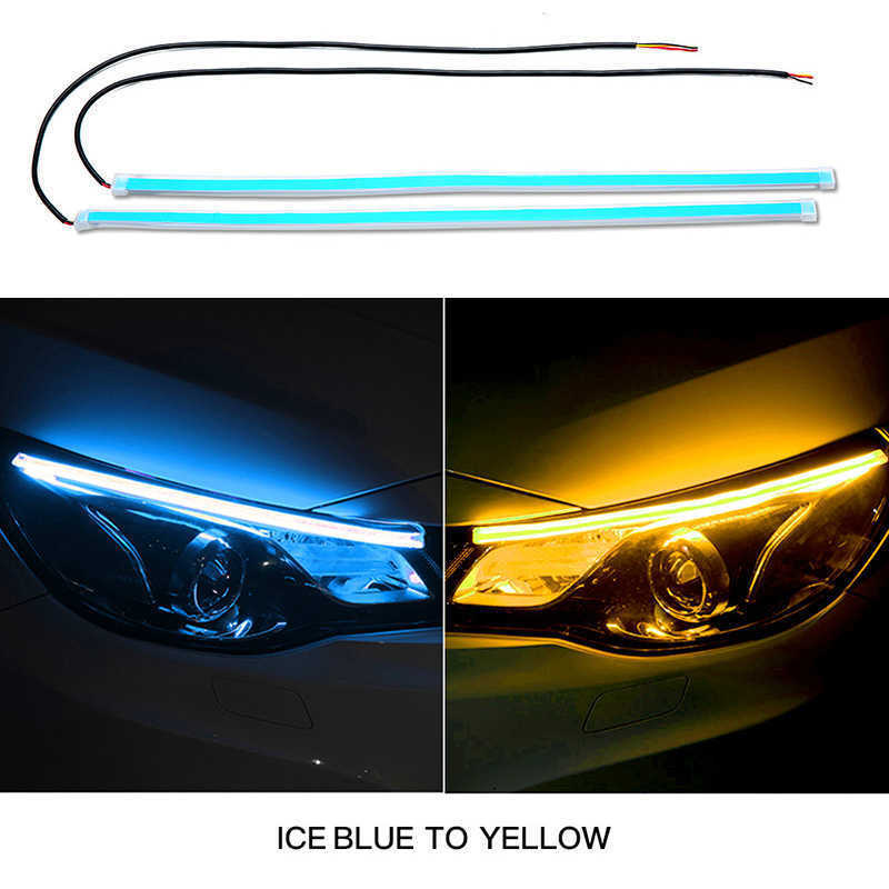 New 2Pcs LED DRL Daytime Running Light Car Styling Dynamic Streamer Flow Amber Blub Turn Signal Warning Steering Fog Day Lamp
