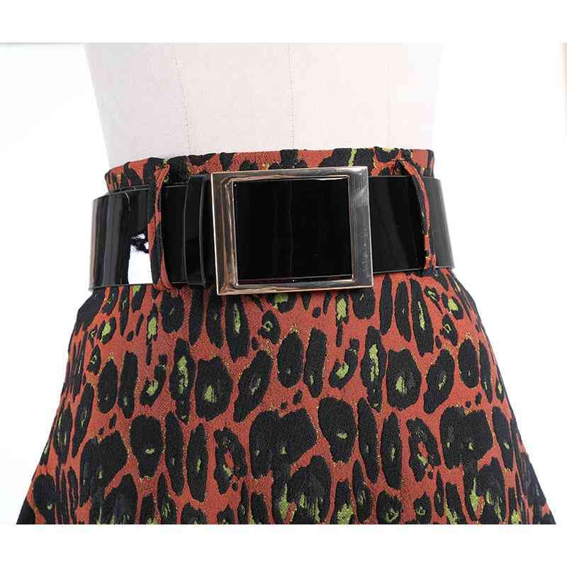 Leopard Print Midi Skirt For Women High Waist Hit Color Casual Skirts Female Spring Fashionable Clothes 210521