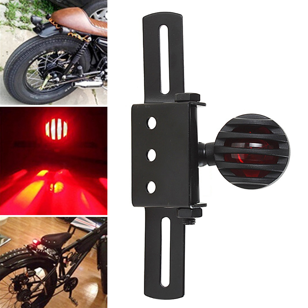 Black Retro LED Motorcycle Tail Light Moto Rear Indicator License Plate Bracket Chopper Motorbike Brake Light for Harley Honda