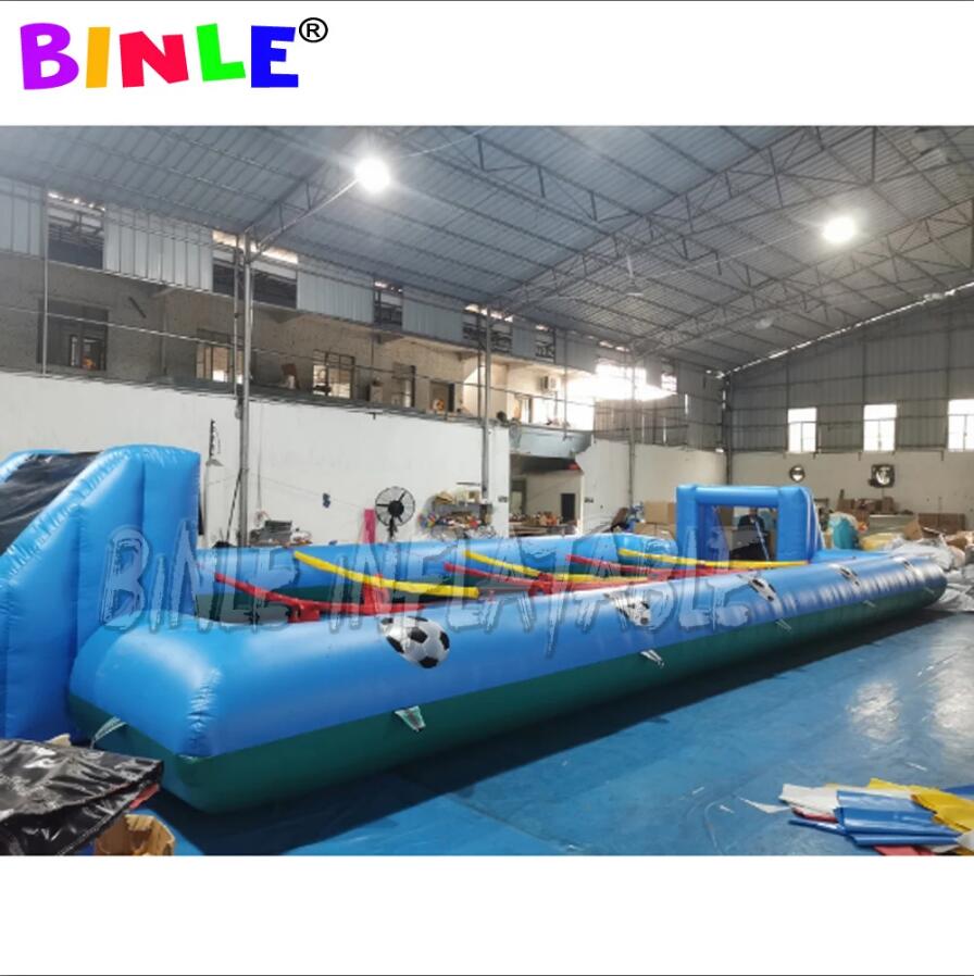 Popular blue and green outdoor game inflatable human foosball court soap football filed for amusement park