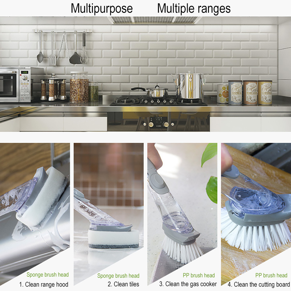With Refill Liquid Soap Dispenser Scrubber Cleaning Products Washing Cleaning Brush Replaceable Couring Pad Sponge Kitchen Dish