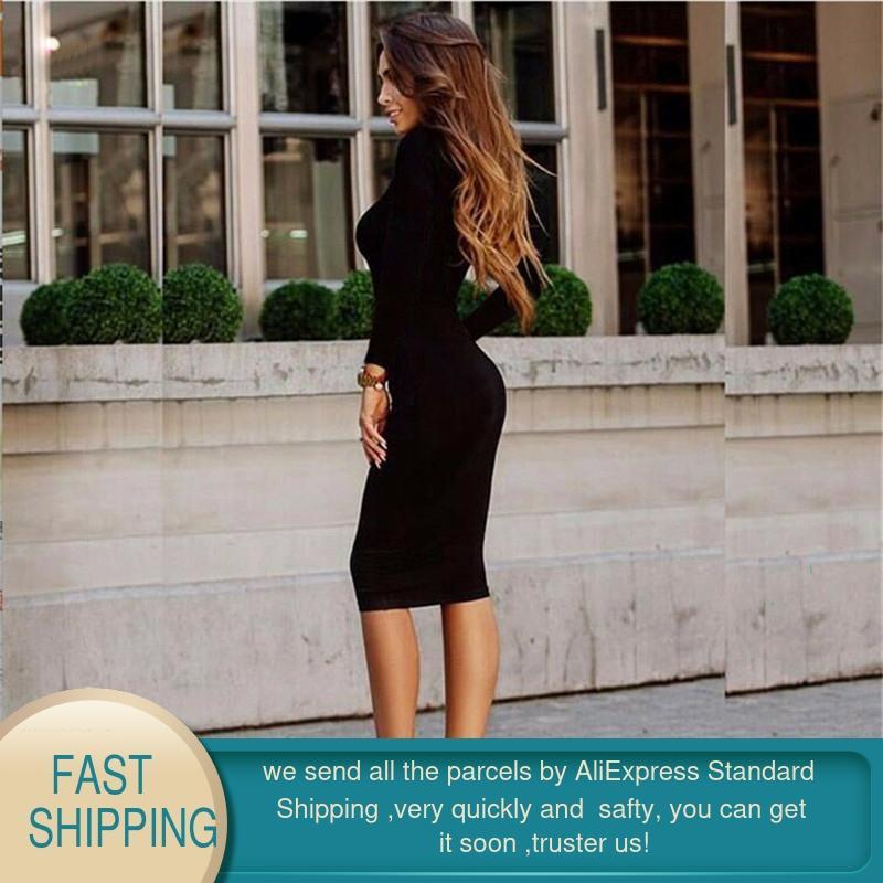 Winter Dress Women Sexy Midi Bodycon Long Sleeve Party Warm Black Korean Casual Hip Pencil 210428