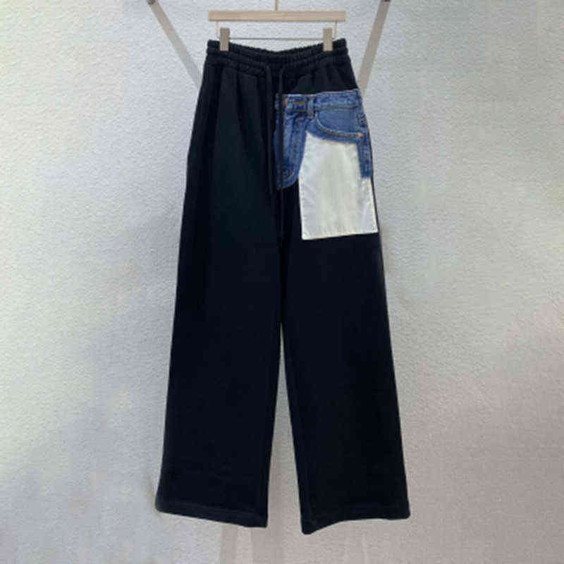 TWOTWINSTYLE Casual Wide Leg Pants For Women High Waist Patchwork Pocket Straight Loose Trousers Female Fashion Clothing 211124